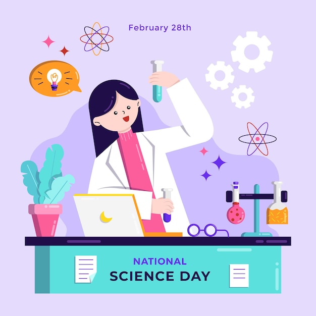 Free vector flat national science day illustration