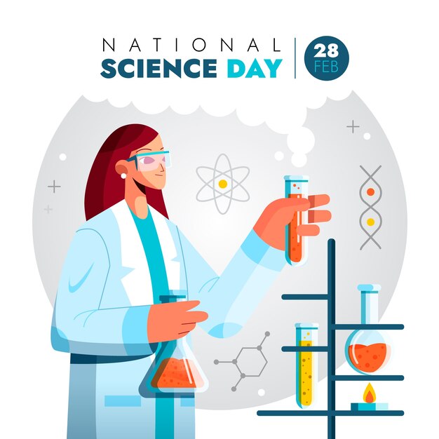 Flat national science day illustration