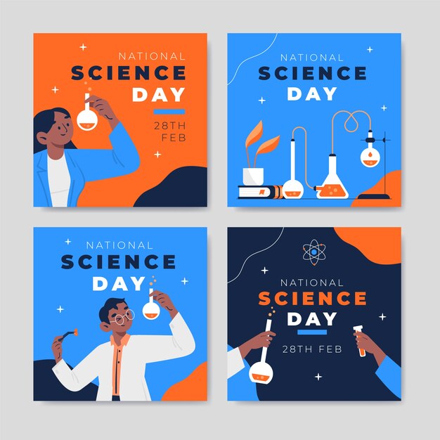 Flat national science day instagram posts collection