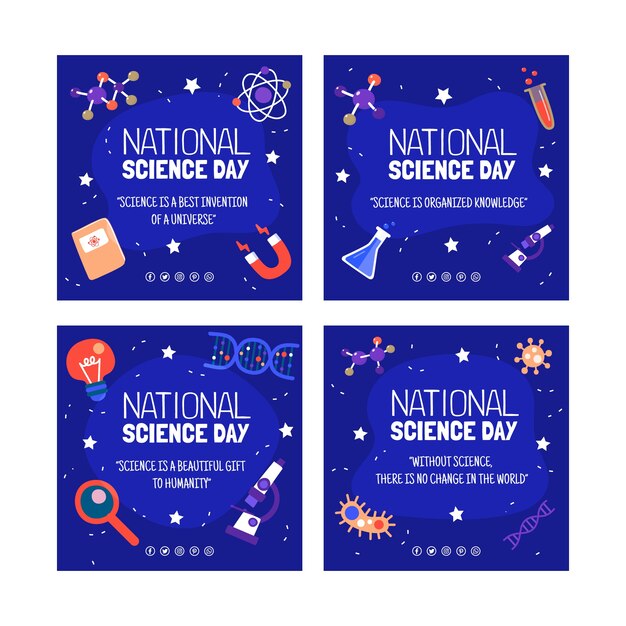 Flat national science day instagram posts collection