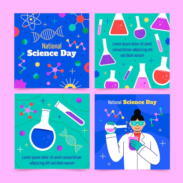 Flat national science day instagram posts collection