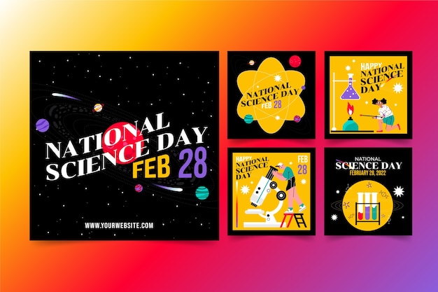 Flat national science day instagram posts collection