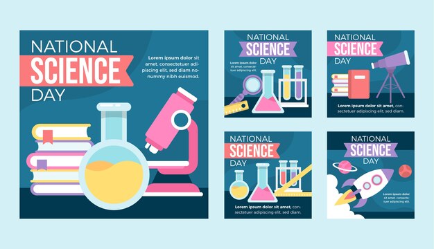 Flat national science day instagram posts collection