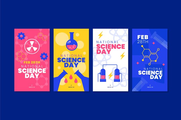 Flat national science day instagram stories collection