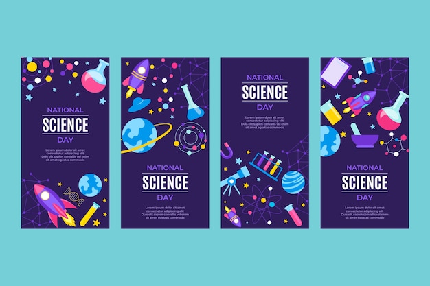 Flat national science day instagram stories collection