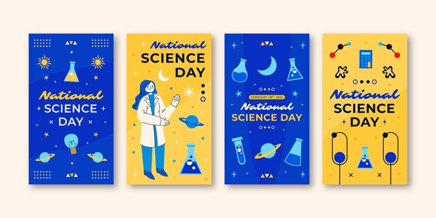 평평한 국가 과학의 날 인스타그램 스토리 컬렉션