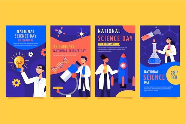 Flat national science day instagram stories collection