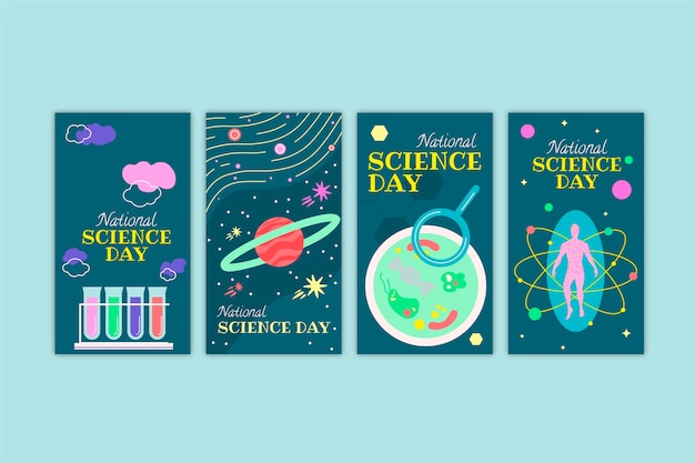 Flat national science day instagram stories collection