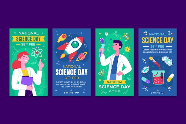 Flat national science day instagram stories collection