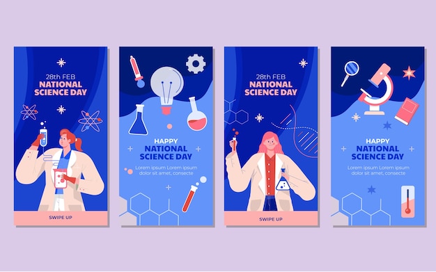 무료 벡터 평평한 국가 과학의 날 인스타그램 스토리 컬렉션
