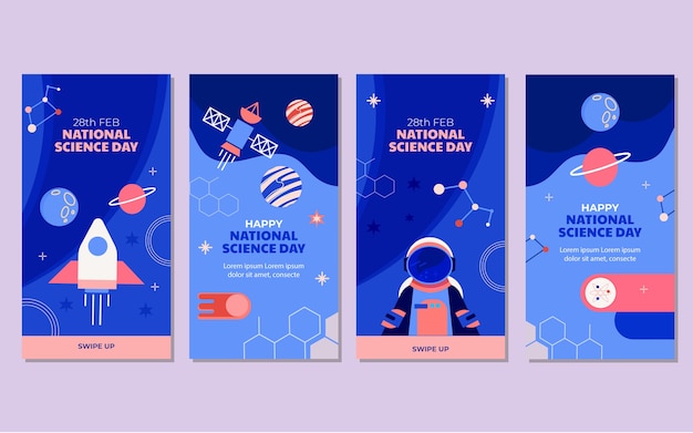 Flat national science day instagram stories collection