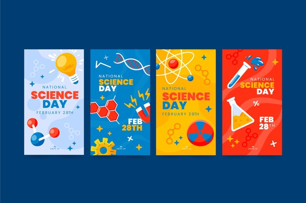 Flat national science day instagram stories collection