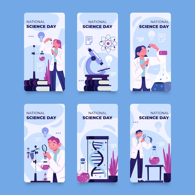 Flat national science day instagram stories collection