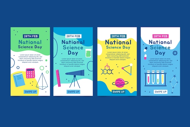 Flat national science day instagram stories collection