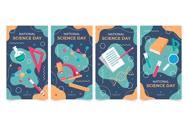 Flat national science day instagram stories collection