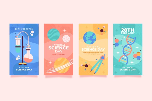 Flat national science day instagram stories collection