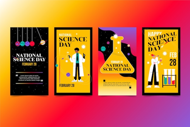 Flat national science day instagram stories collection