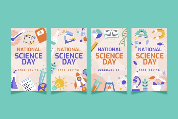 Flat national science day instagram stories collection