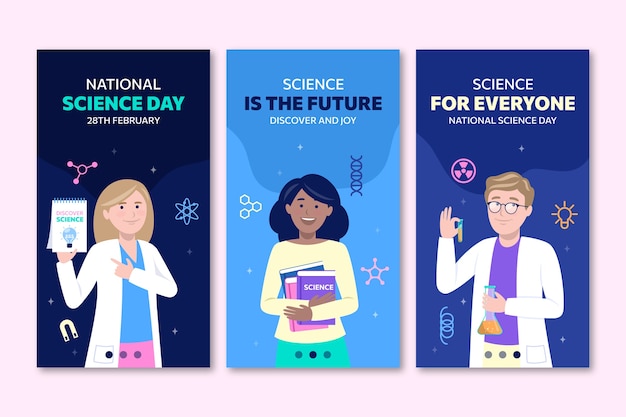 Flat national science day instagram stories collection