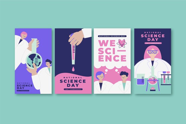 Flat national science day instagram stories collection