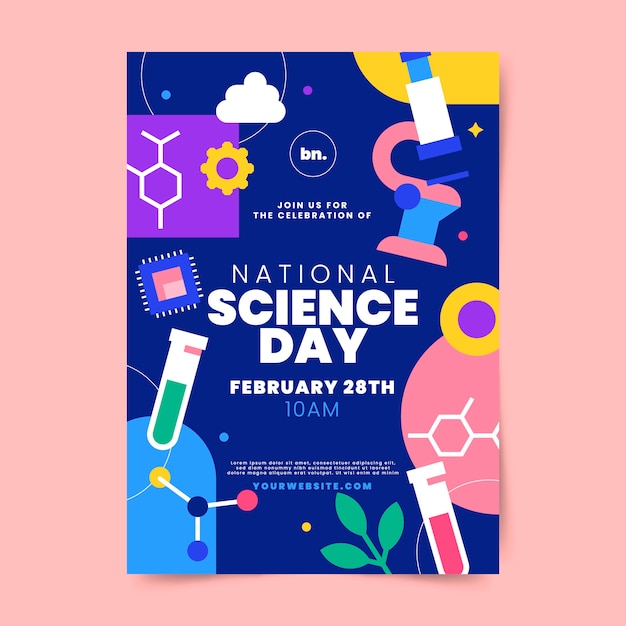 평평한 국가 과학의 날 세로 포스터 템플릿