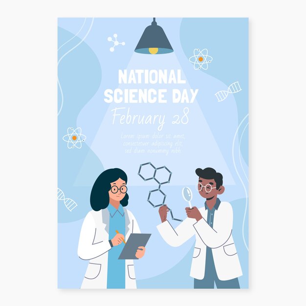 flat national science day vertical poster template