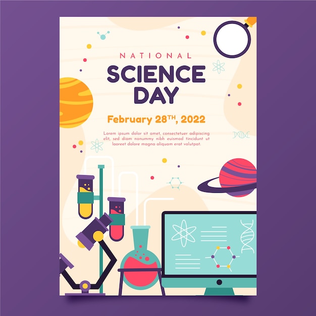 Flat national science day vertical poster template