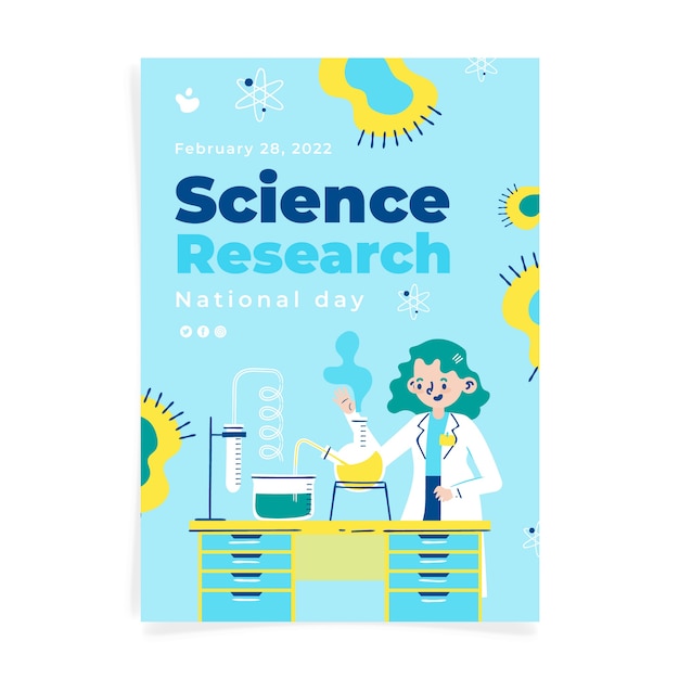 Flat national science day vertical poster template