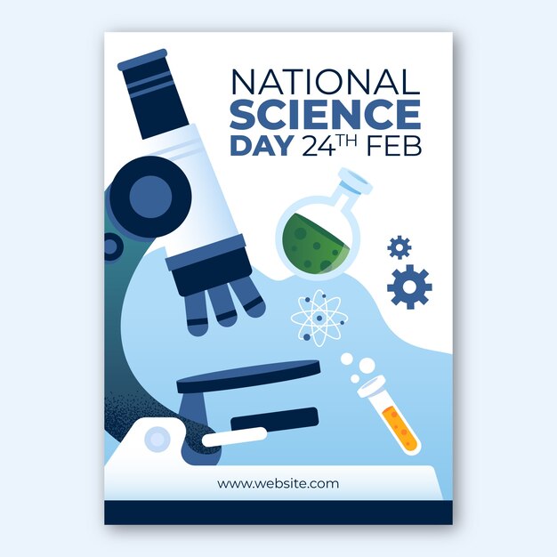 Flat national science day vertical poster template