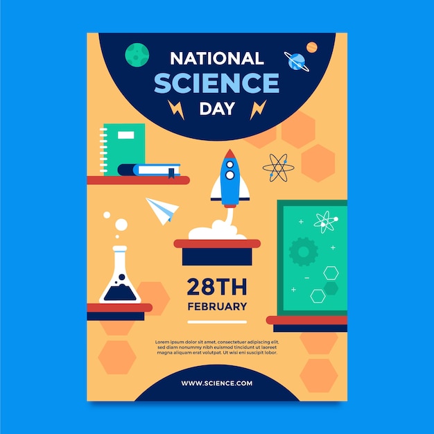 Vettore gratuito modello di poster verticale piatto per la giornata nazionale della scienza