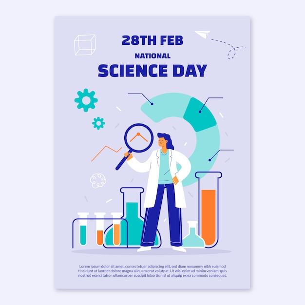 Flat national science day vertical poster template