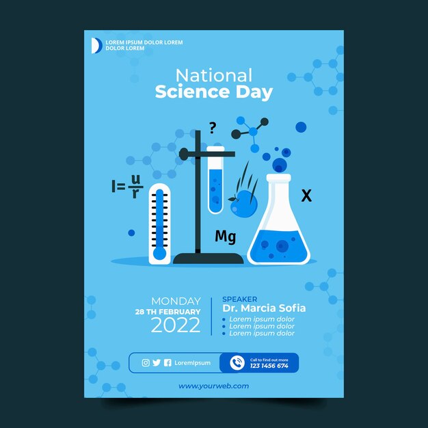 フラット国立科学デー垂直ポスターテンプレート