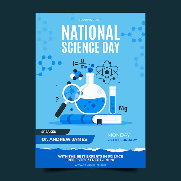 Free vector flat national science day vertical poster template