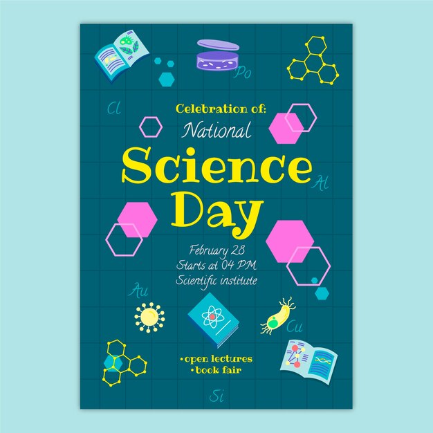 Free vector flat national science day vertical poster template