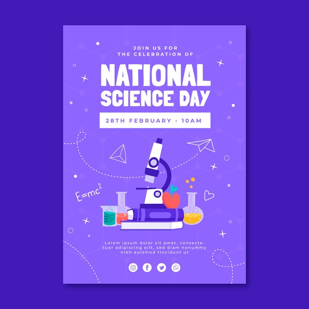 Modello di poster verticale per la giornata nazionale della scienza piatta