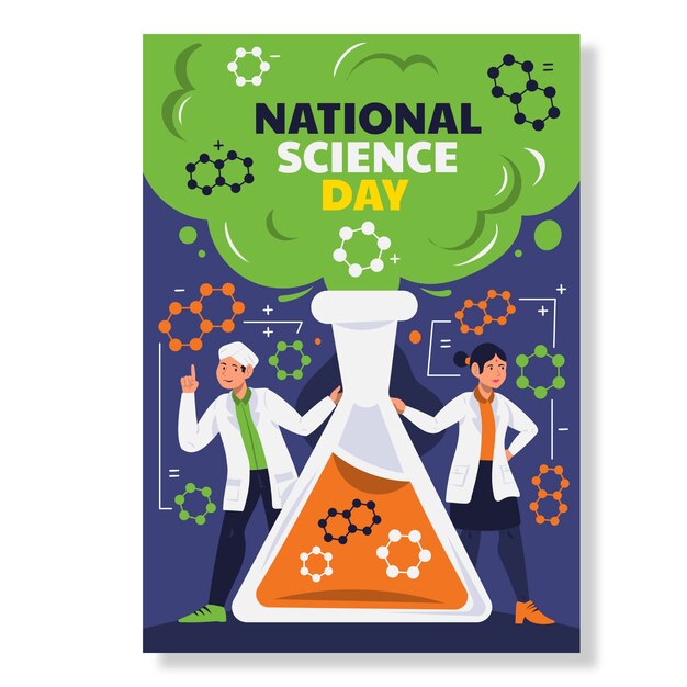 평평한 국가 과학의 날 세로 포스터 템플릿