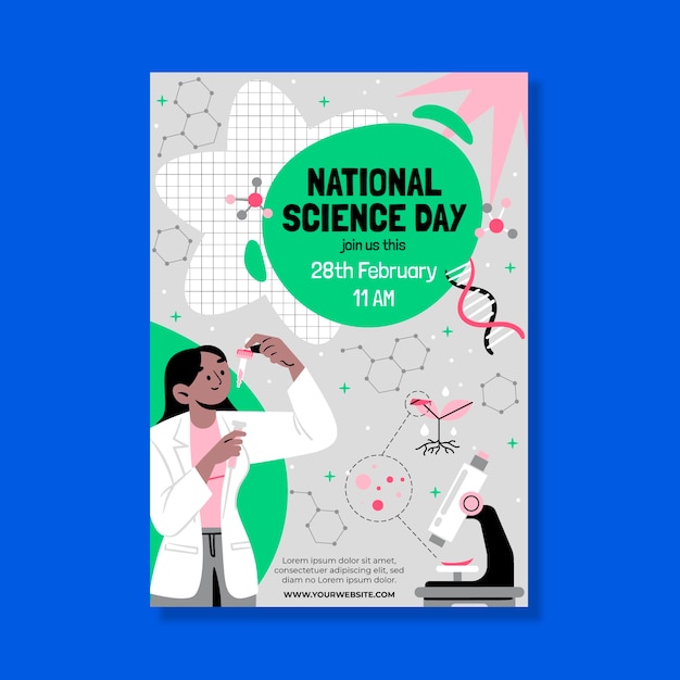 Free vector flat national science day vertical poster template