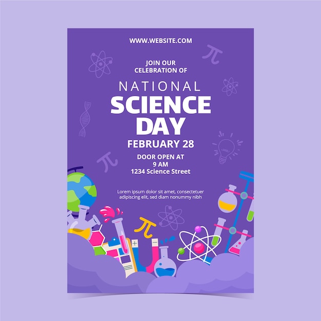 Flat national science day vertical poster template