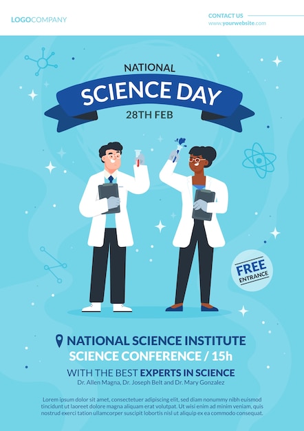 Flat national science day vertical poster template