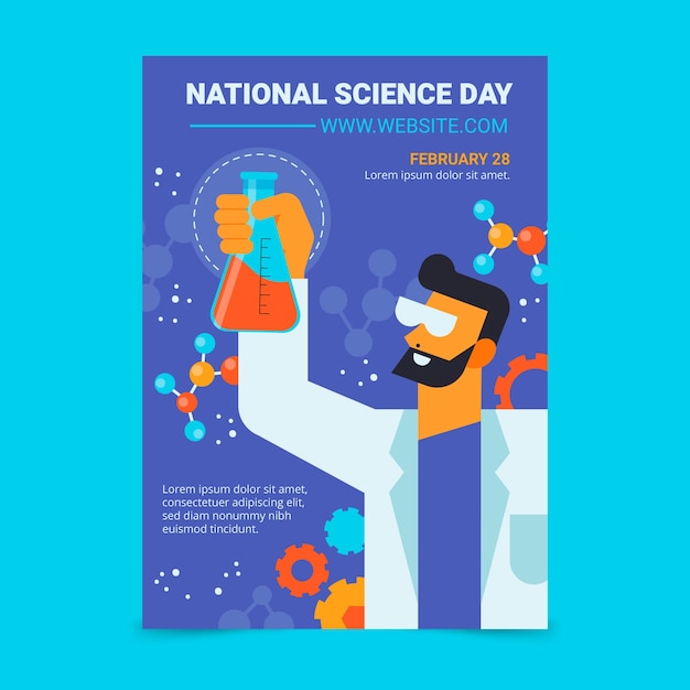 Free vector flat national science day vertical poster template