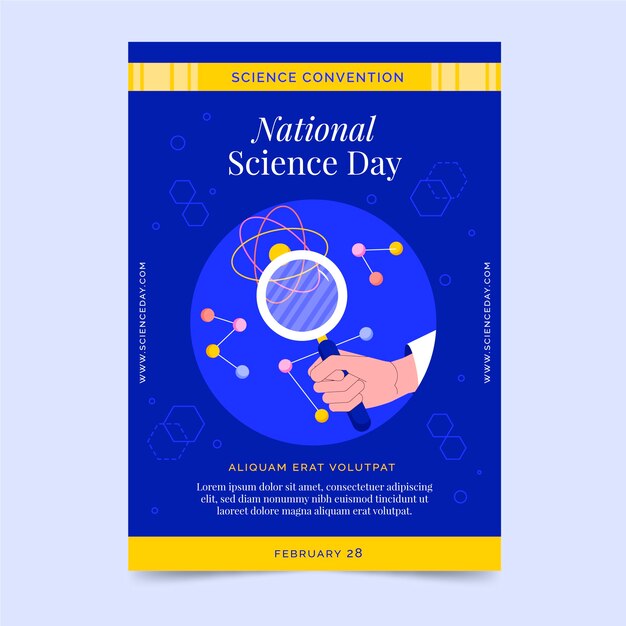 Плоский национальный день науки вертикальный шаблон плаката