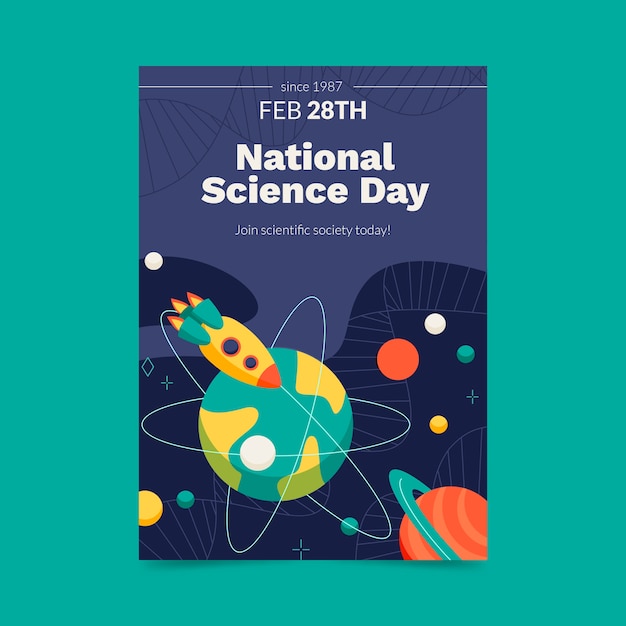 Flat national science day vertical poster template