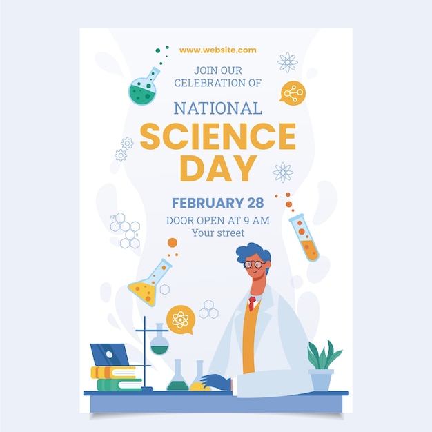 Free vector flat national science day vertical poster template