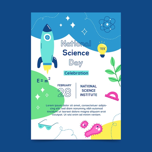 Flat national science day vertical poster template