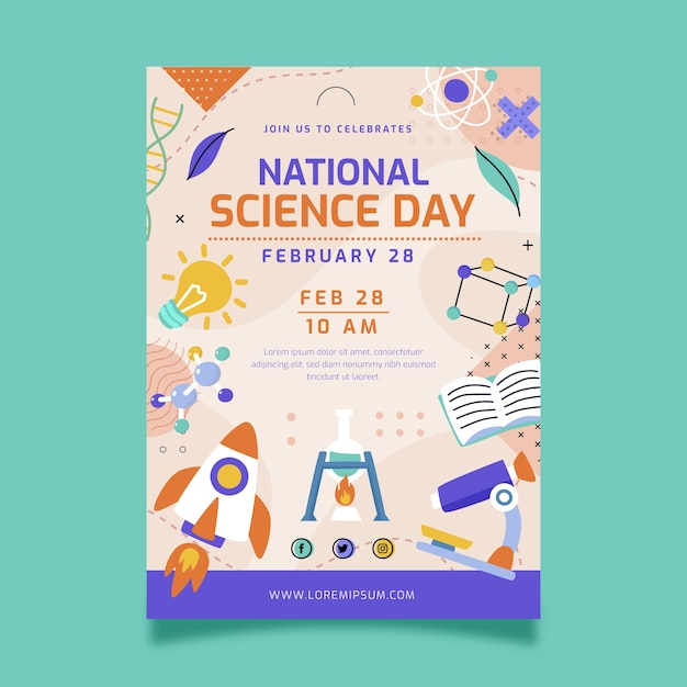 Flat national science day vertical poster template