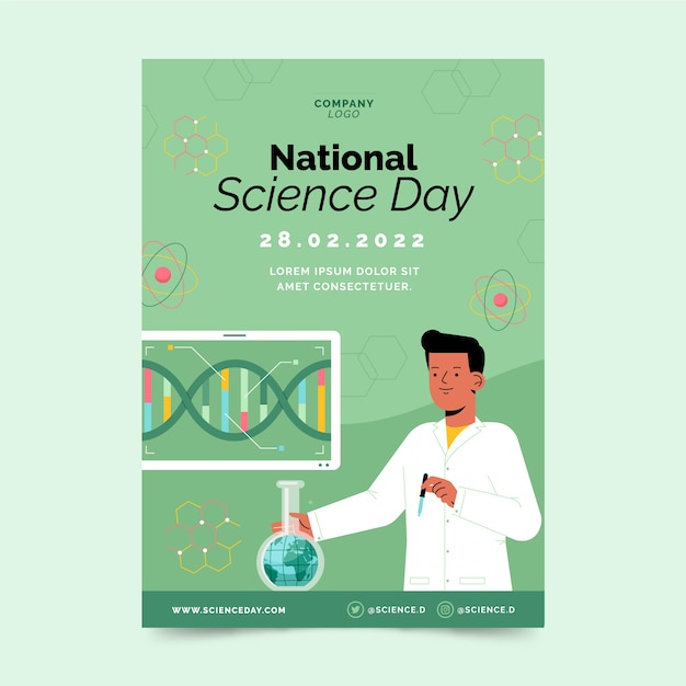 Free vector flat national science day vertical poster template