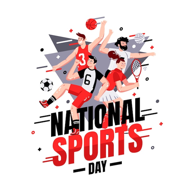 Vettore gratuito illustrazione piatta della giornata sportiva nazionale