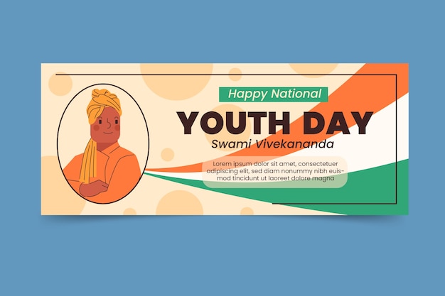 Flat national youth day horizontal banners set