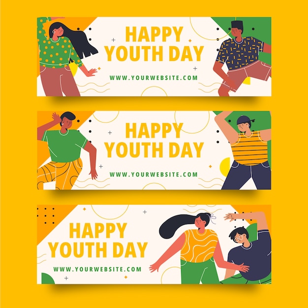 Free vector flat national youth day horizontal banners set