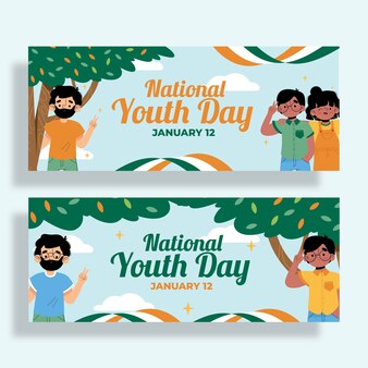 Набор плоских горизонтальных баннеров национального дня молодежи